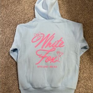 White Fox Boutique Blue Oversized Hoodie with Pink Graphic
